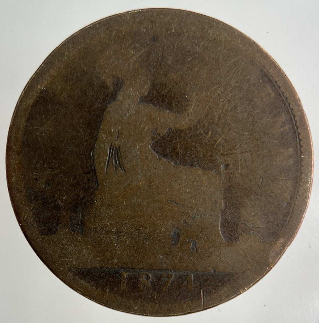 1874 Victoria One Penny Coin | Worn Grade