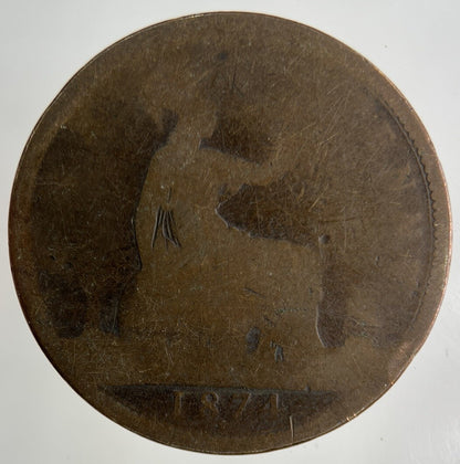 1874 Victoria One Penny Coin | Worn Grade
