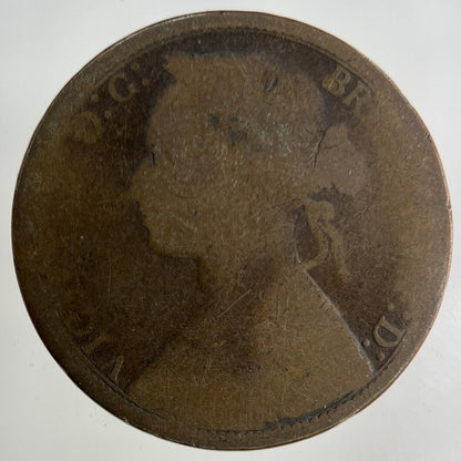 1874 Victoria One Penny Coin | Worn Grade