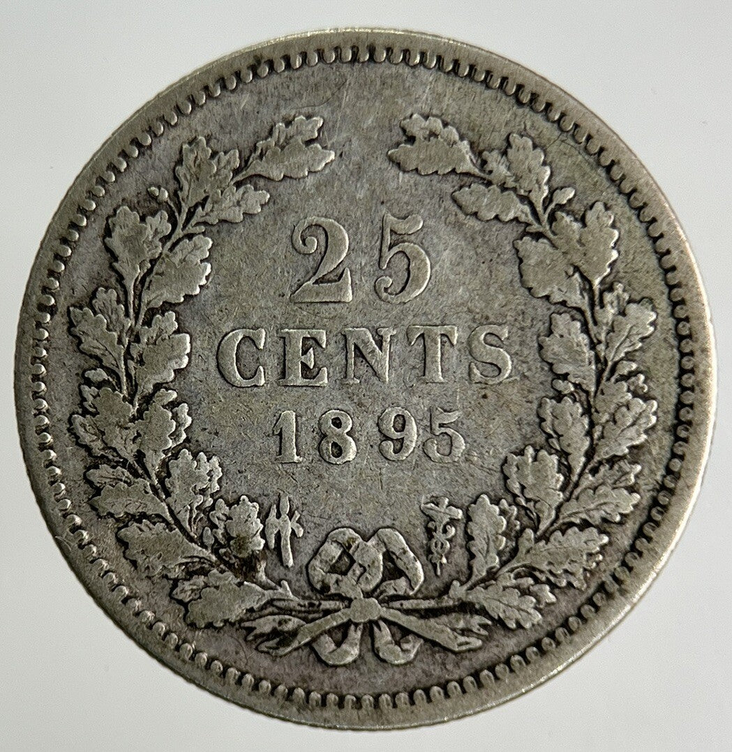 1895 Netherlands 25 Cents Silver Coin | Fine Collectable Grade