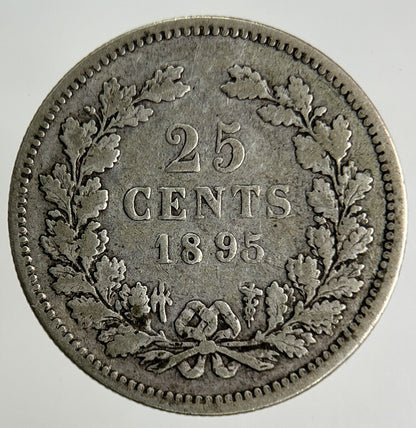 1895 Netherlands 25 Cents Silver Coin | Fine Collectable Grade
