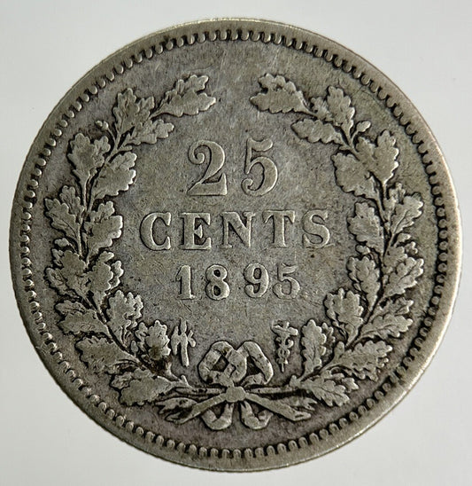 1895 Netherlands 25 Cents Silver Coin | Fine Collectable Grade