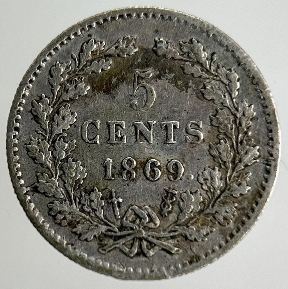 1869 Netherlands 5 Cents Silver Coin | Very High Grade