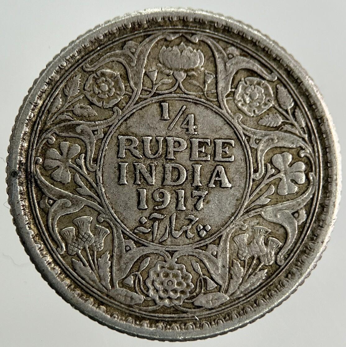 1917 India 1/4 Quarter Rupee Silver Coin | Very High Grade
