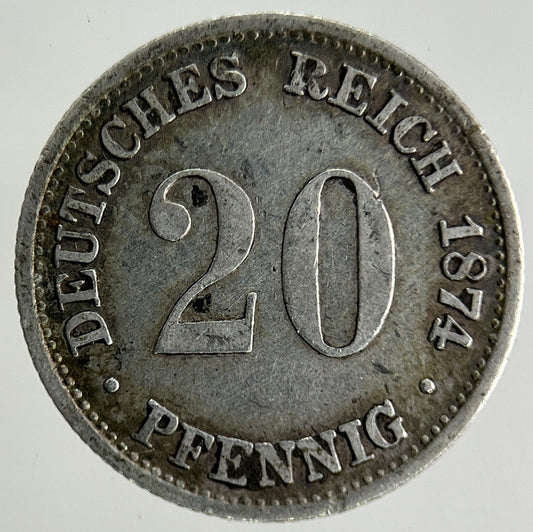 1874 Germany 20 Pfennig Silver Coin | Fine Collectable Grade