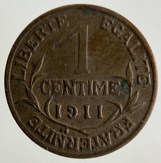 1911 France 1 Un Centime Coin | Very High Grade