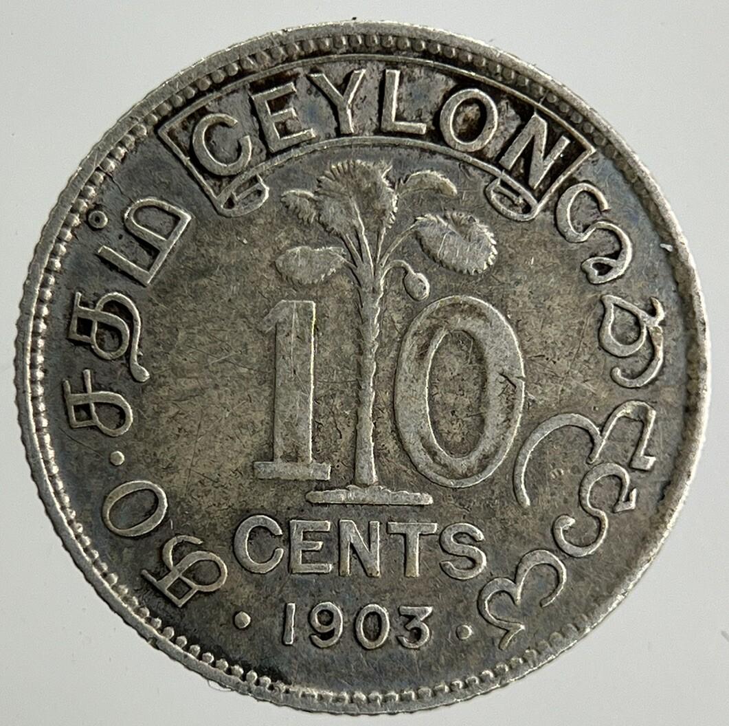 1903 Ceylon 10 Cents Silver Coin | Fine Collectable Grade