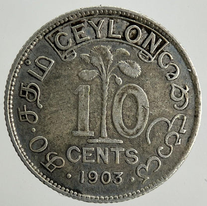 1903 Ceylon 10 Cents Silver Coin | Fine Collectable Grade