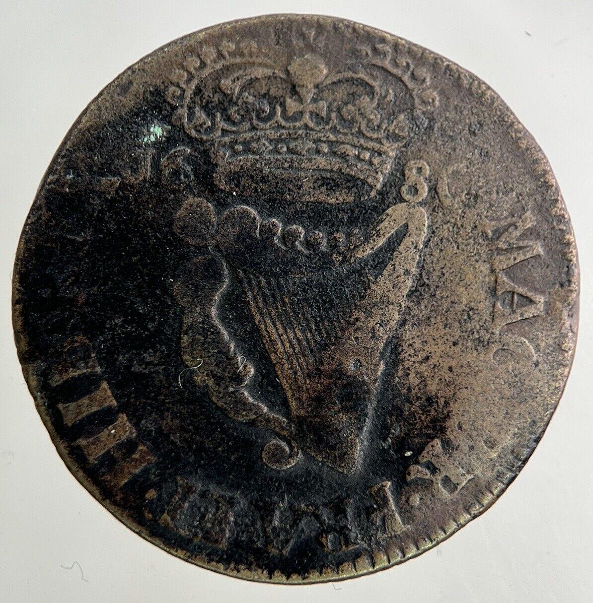 1680 Charles II 2nd Irish Half-Penny Coin | Fine Collectable Grade