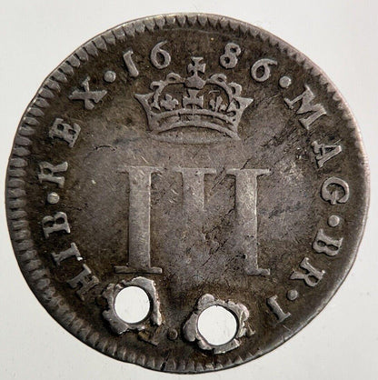 1686 James II 2nd III Threepence Silver Coin | Collectable Grade