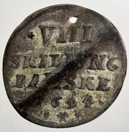 1694 Denmark VIII 8 Skilling Bent Silver Coin | Collectable Grade | a5415
