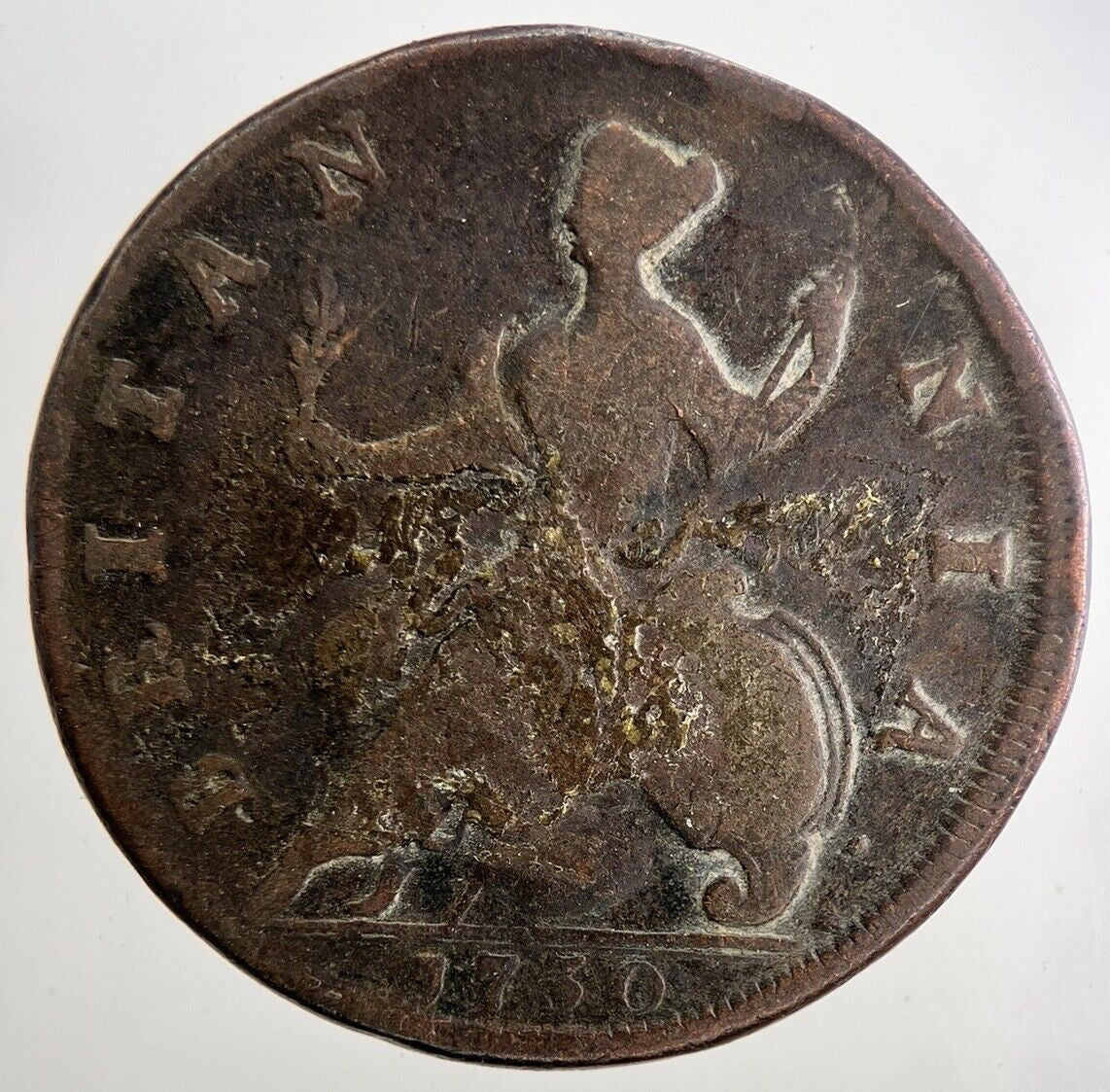 1730 George 2nd II Half-Penny British Coin | Fine Collectable Grade | a9465