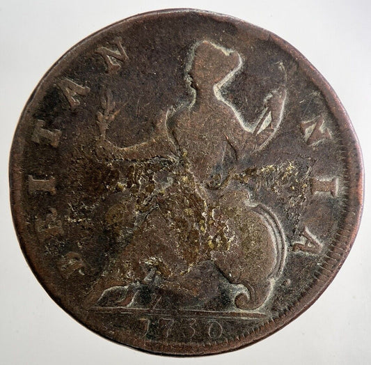 1730 George 2nd II Half-Penny British Coin | Fine Collectable Grade | a9465