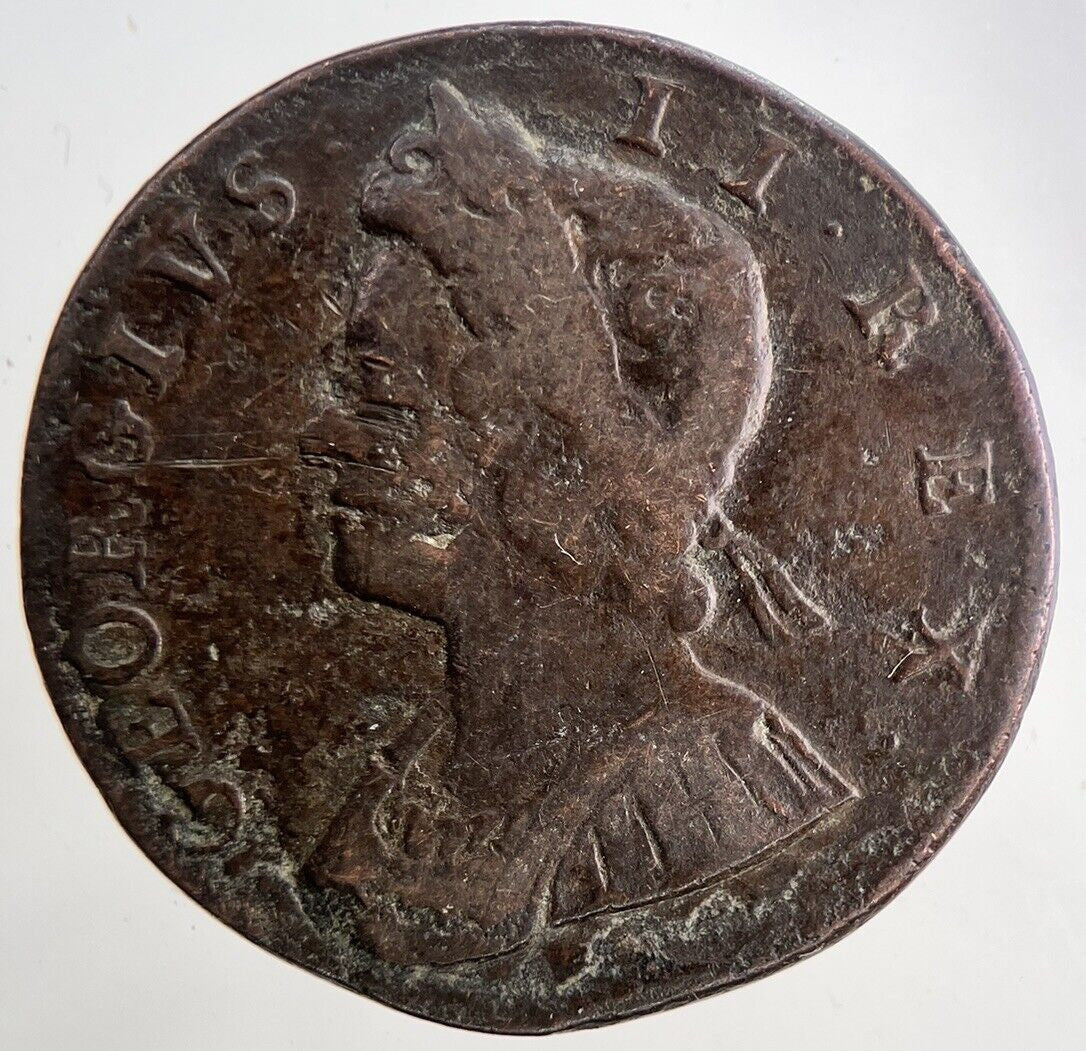 1732 George 2nd II Half-Penny British Coin | Fine Collectable Grade | a6479