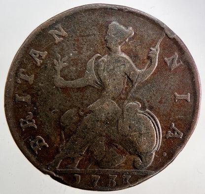 1733 George II 2nd Half-Penny Coin | Fine Collectable Grade