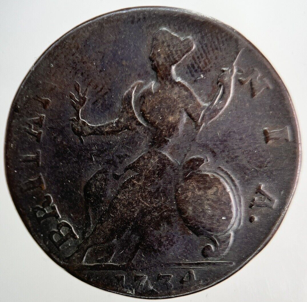 1734 George 2nd II Half-Penny Coin | Fine Collectable Grade | a6606
