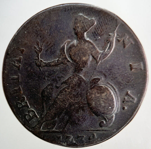 1734 George 2nd II Half-Penny Coin | Fine Collectable Grade | a6606