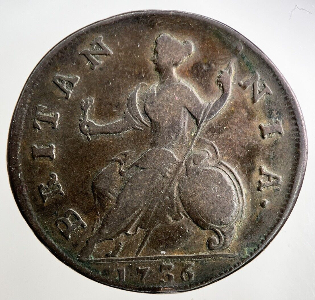 1736 George II 2nd Half-Penny Coin | Fine Collectable Grade