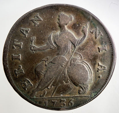 1736 George II 2nd Half-Penny Coin | Fine Collectable Grade