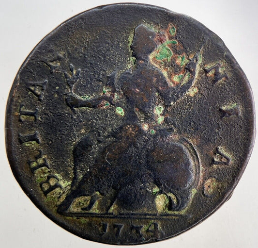1734 George II 2nd Half-Penny Coin | Fine Collectable Grade