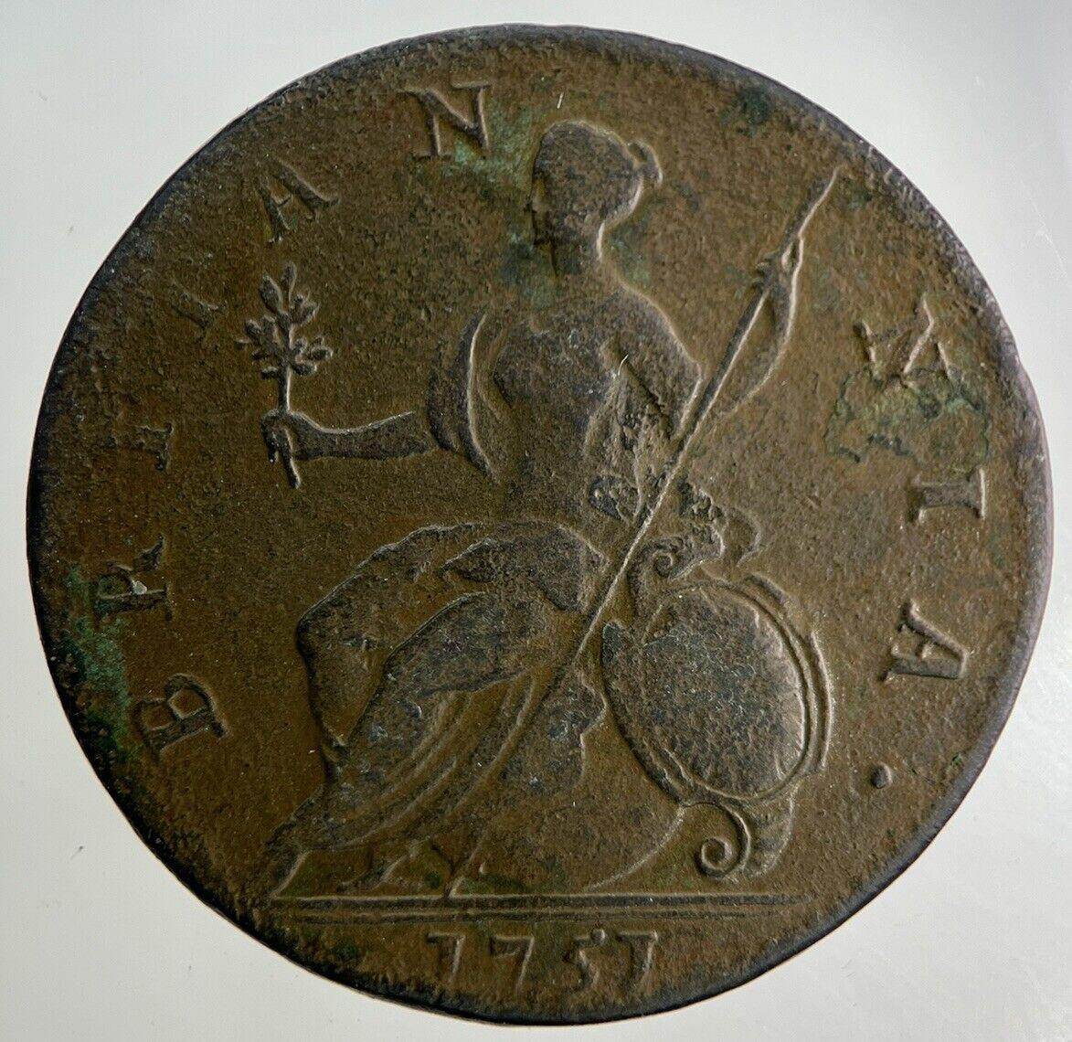 1751 George II 2nd Half-Penny Coin | Fine Collectable Grade