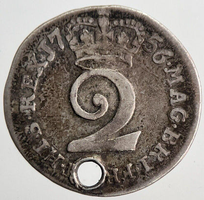 1756 George II 2nd Maundy Two-Pence Silver Coin | Fine Collectable Grade | a6921