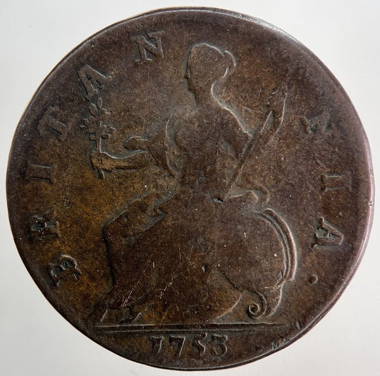 1753 George 2nd II Half-Penny Coin | Fine Collectable Grade