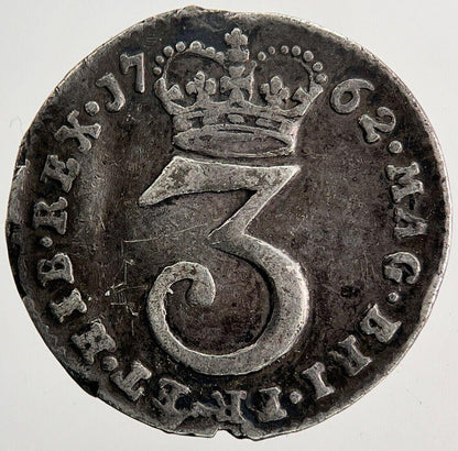 1762 George III 3rd Maundy Three-Pence Silver Coin | Fine Collectable Grade