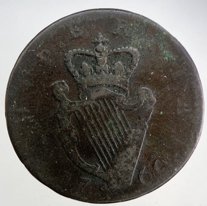 1760 Irish Hibernia Half-Penny Coin | Collectable Grade