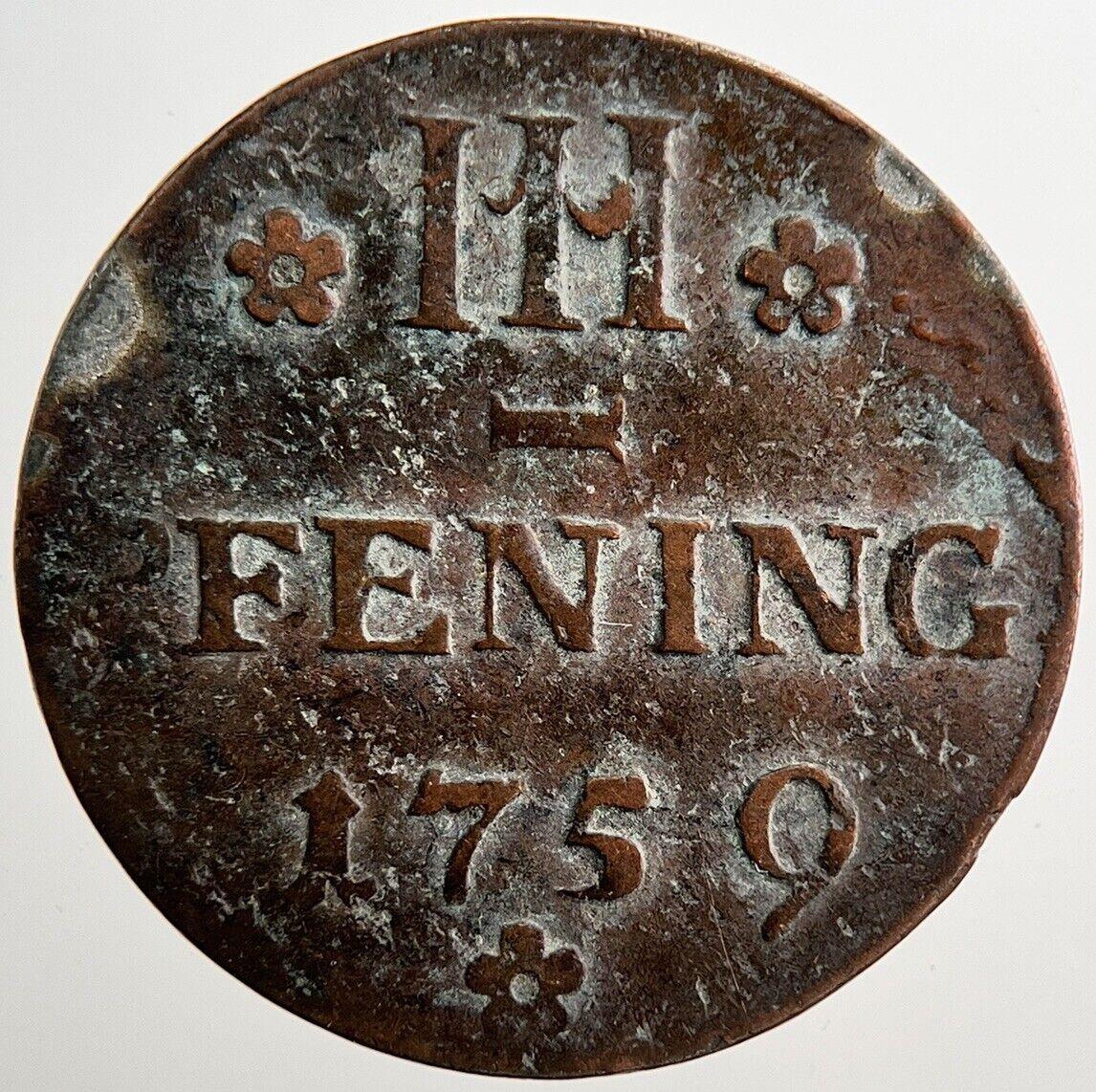 1759 Germany 3 Pfennig Coin | Fine Collectable Grade | a3331