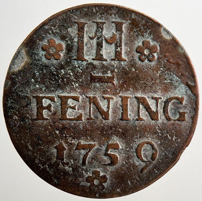 1759 Germany 3 Pfennig Coin | Fine Collectable Grade | a3331