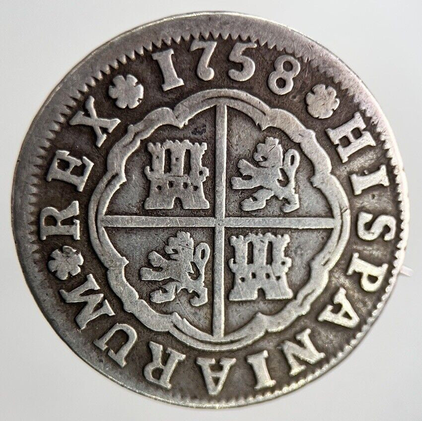 1758 Spain 2 Reales Silver Coin | Fine Collectable Grade | a9032