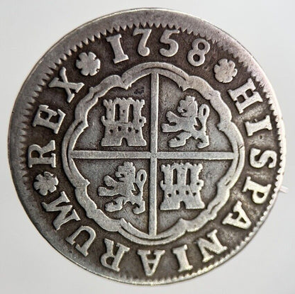 1758 Spain 2 Reales Silver Coin | Fine Collectable Grade | a9032
