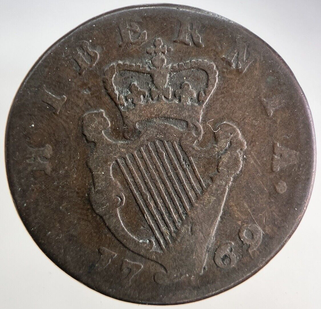 1769 Irish Hibernia Half-Penny Coin | Fine Collectable Grade