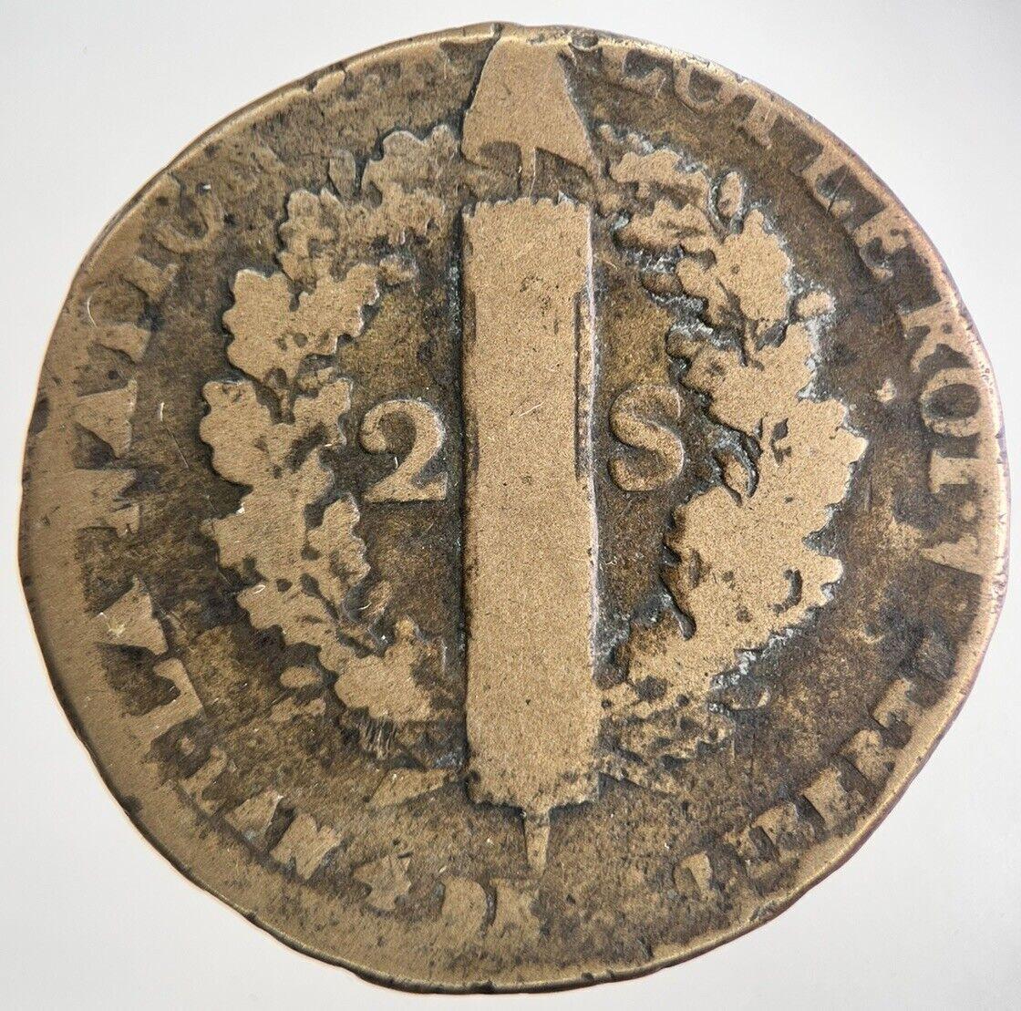 1774-1792 France 2 Sol Coin Louis XVI | Collectable Grade