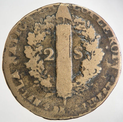 1774-1792 France 2 Sol Coin Louis XVI | Collectable Grade