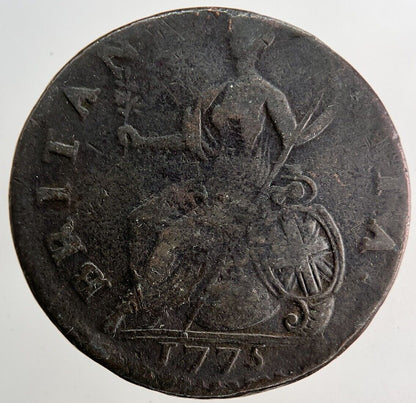 1775 George 3rd III Half-Penny British Coin | Fine Collectable Grade a9740