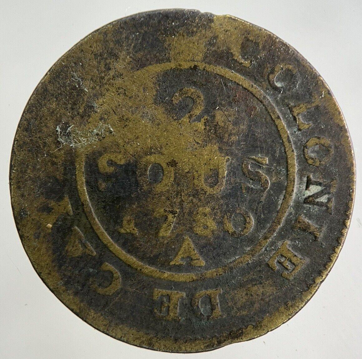 1780 France 2 Sous Guiana Coin | Collectable Grade