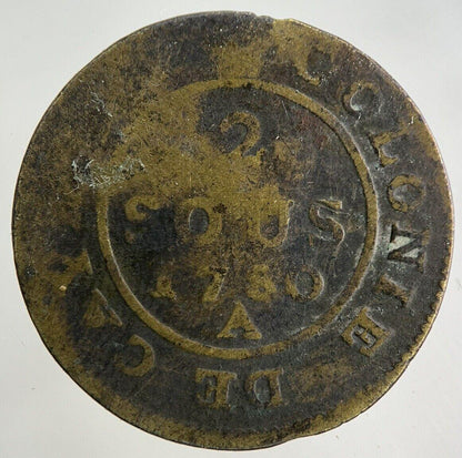1780 France 2 Sous Guiana Coin | Collectable Grade