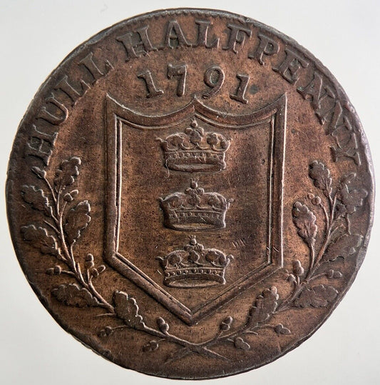 1791 Yorkshire Hull Half-Penny Token Coin | Very High Grade