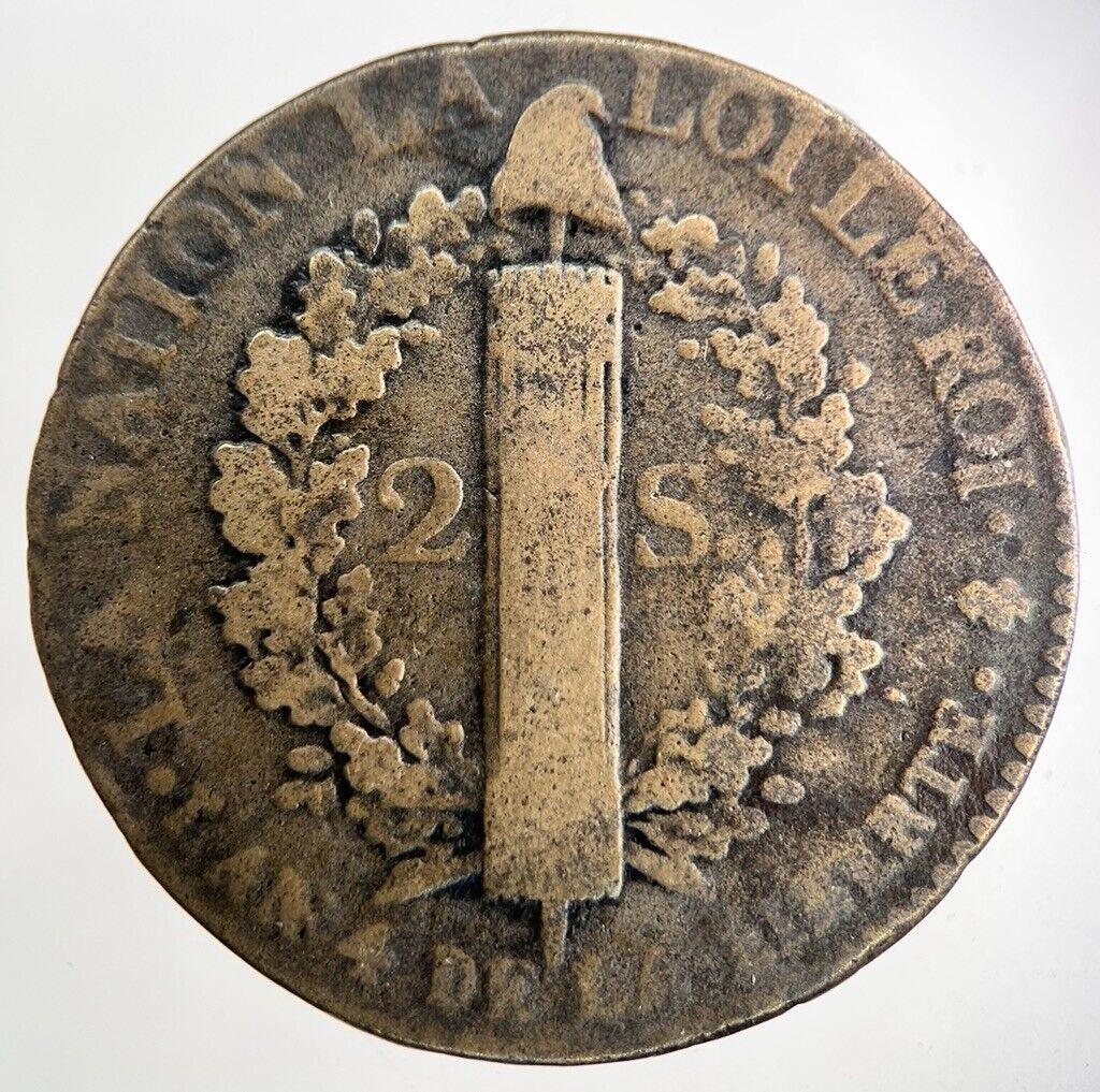 1792 France 2 Sol Coin | Fine Collectable Grade