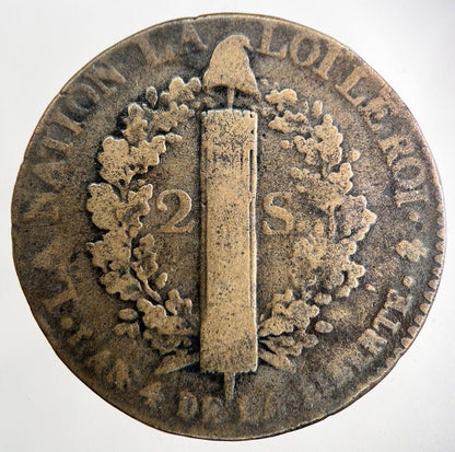 1792 France 2 Sol Coin | Fine Collectable Grade