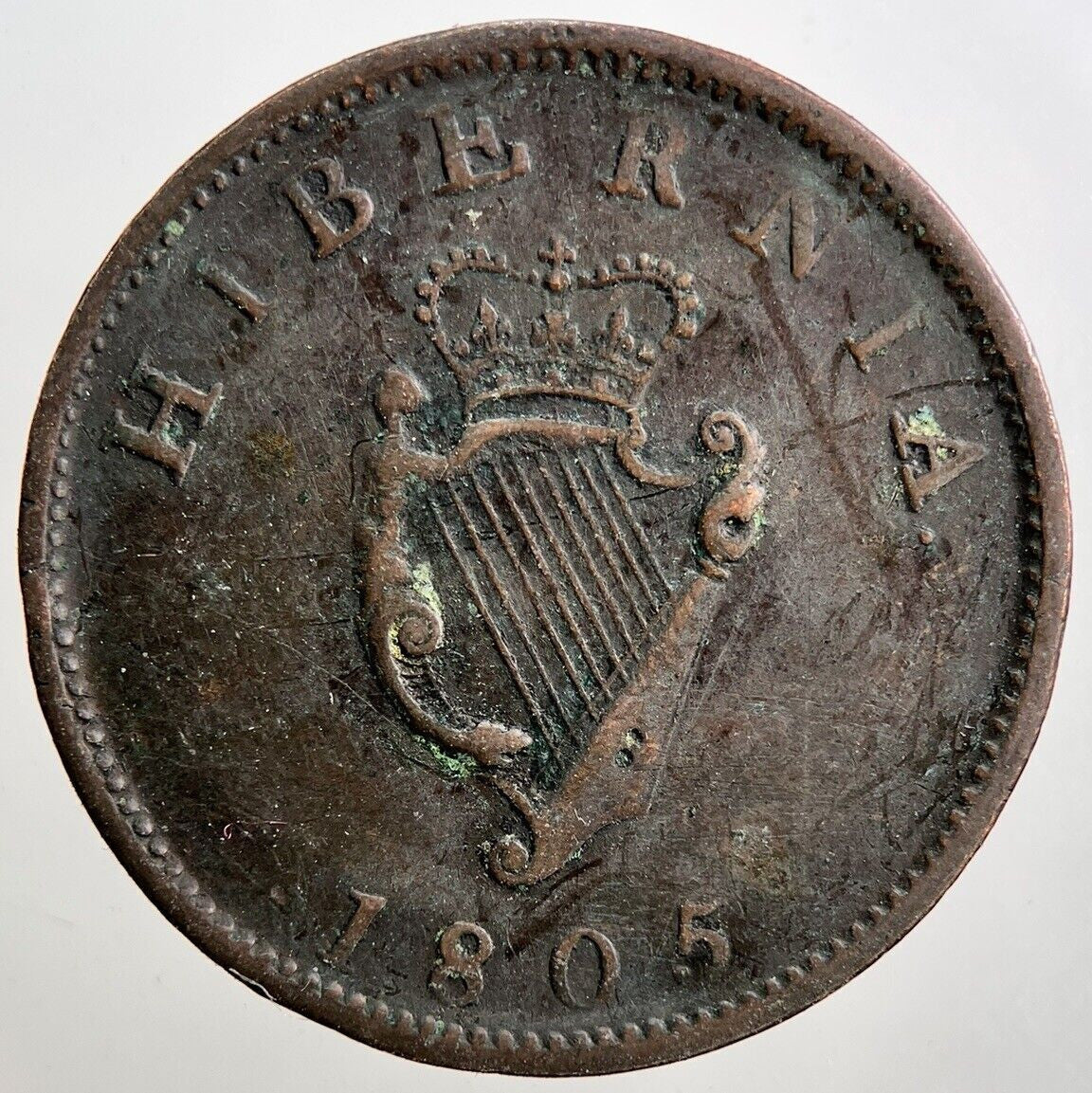 1805 Irish George III Hibernia Half-Penny Coin | Fine Collectable Grade | a3428
