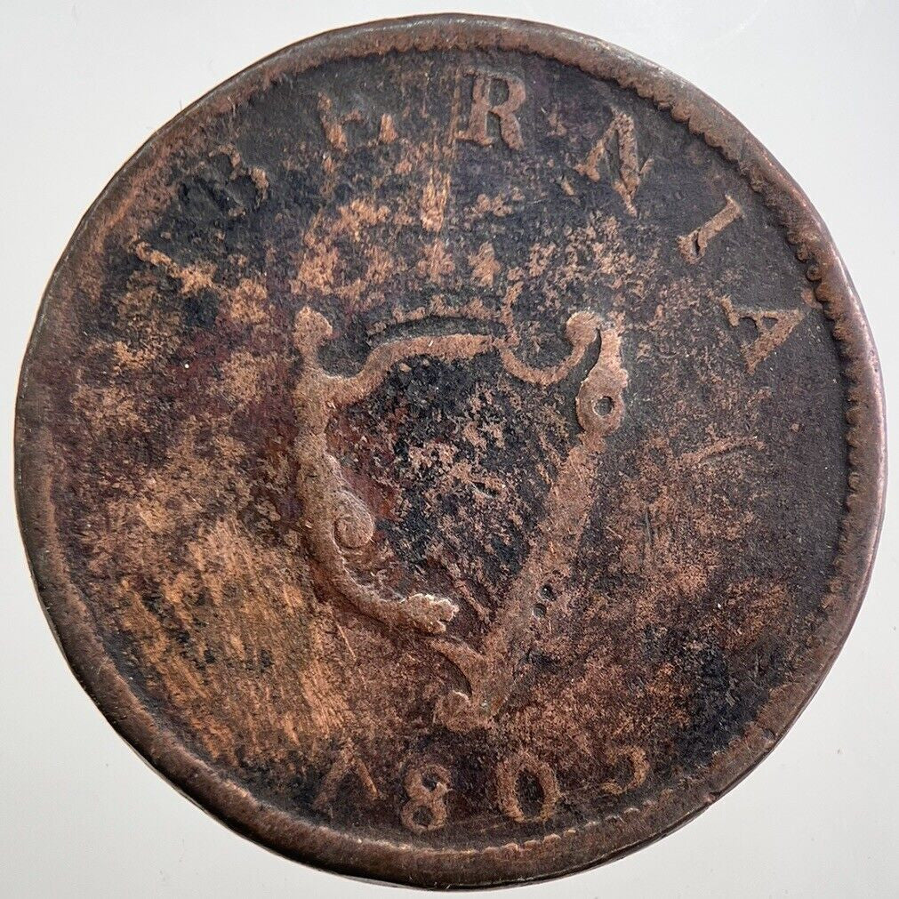 1805 George III Irish Hibernia Half-Penny Coin | Collectable Grade | a7996