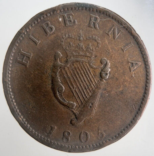 1805 George III Irish Hibernia Half-Penny Coin | Fine Collectable Grade | a4520