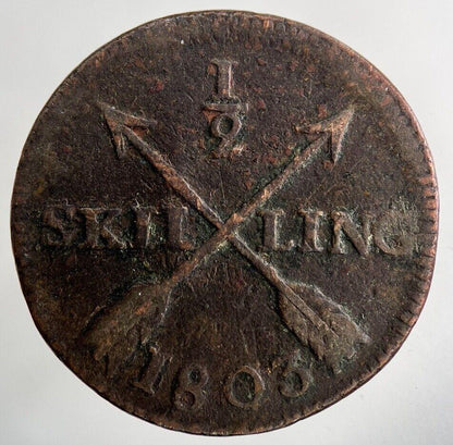 1803 Sweden 1/2 Half Skilling Coin | Fine Collectable Grade