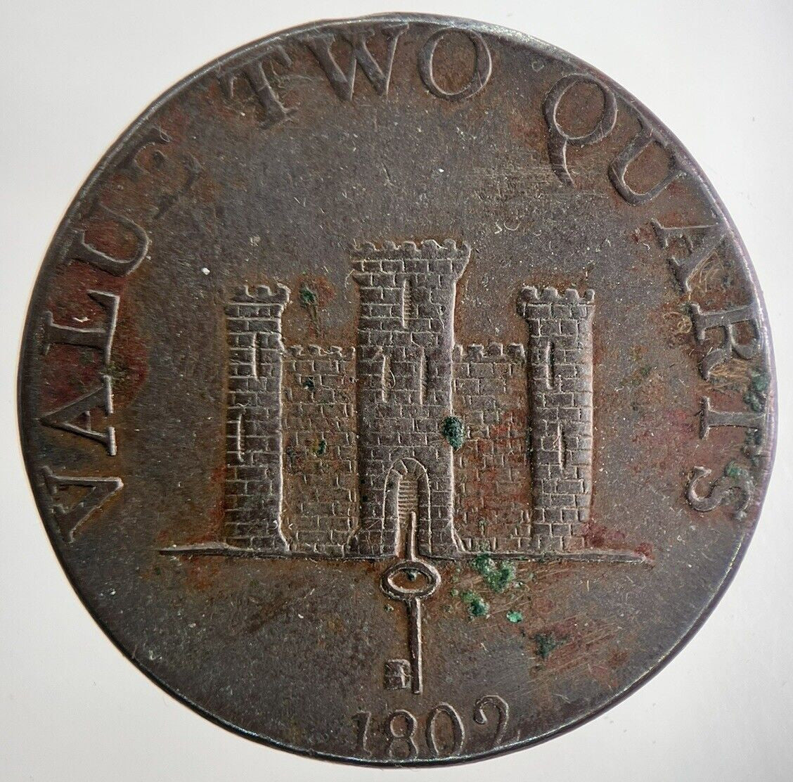 1802 Gibraltar Value Two Quarts Robert Keeling Coin | Very High Grade | a6355