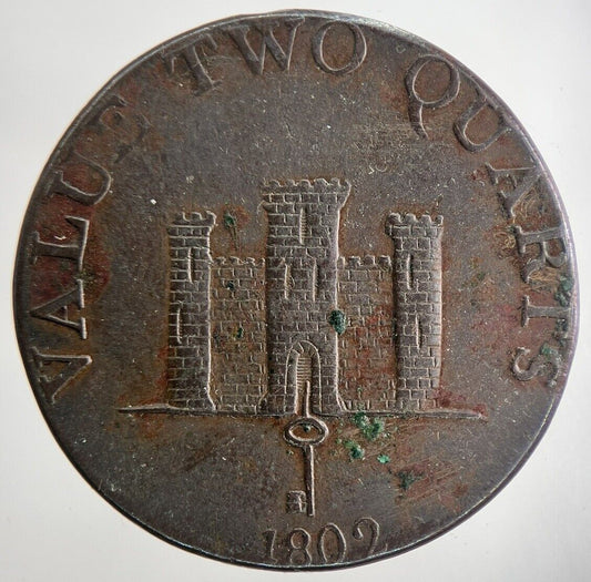 1802 Gibraltar Value Two Quarts Robert Keeling Coin | Very High Grade | a6355