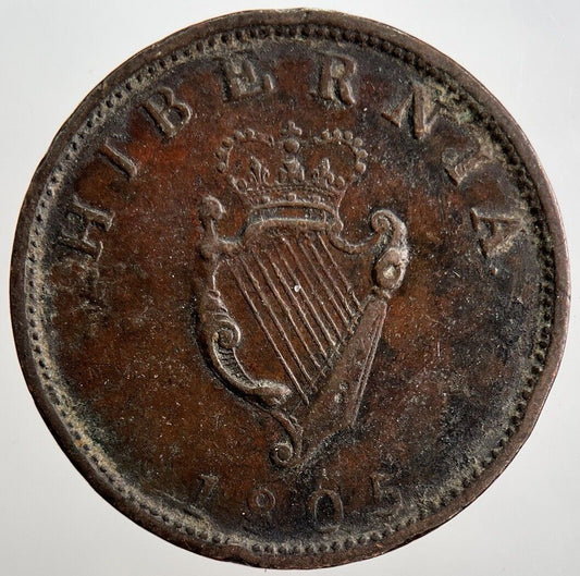 1805 Irish Hibernia Half-Penny Coin | Very High Grade