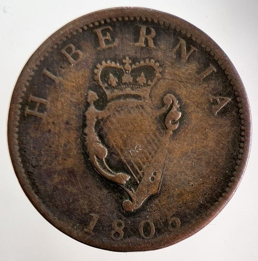 1805 Irish Half-Penny Coin | Fine Collectable Grade